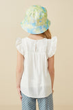 GY6810 Off White Girls Smocked Detail Ruffle Shoulder Top Back