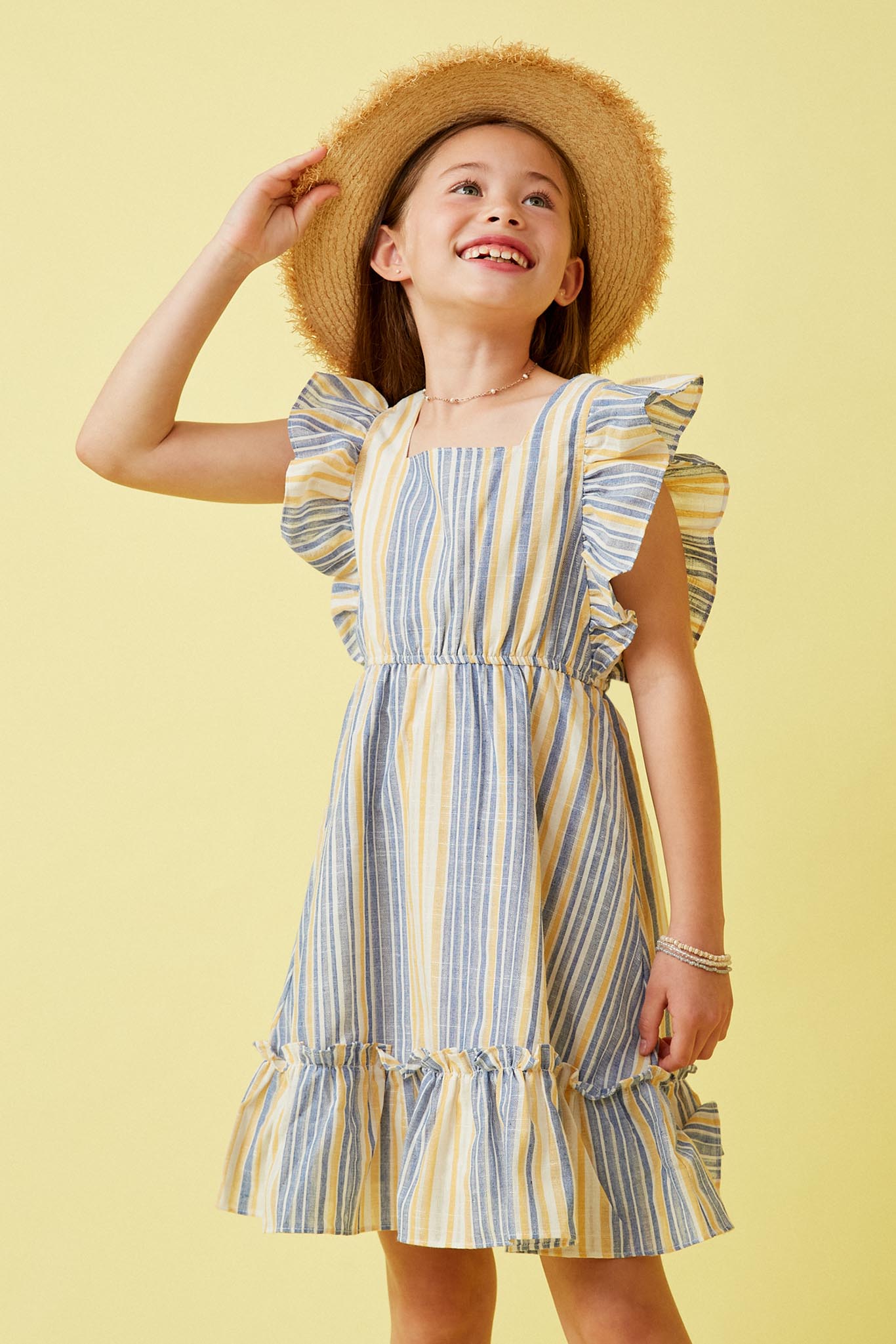 Girls Striped Ruffle Dress | Cute Girls' Clothes Blue / S Blue Girl's Dresses Mini Dresses Hayden Girls
