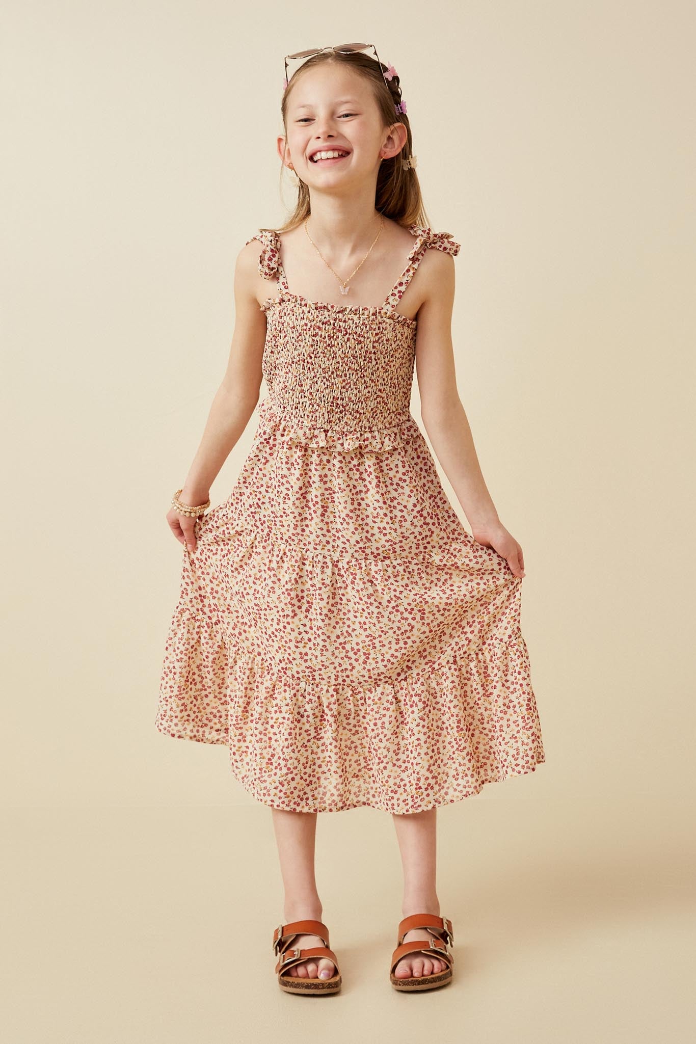 Girls Floral Smocked Dress | Cute Girls' Clothes Cream Mix / M Cream Mix *Girl's Dresses Midi Dresses Hayden Girls Girls Floral Smocked Dress | Cute Girls' Clothes Cream Mix / M Cream Mix *Girl's Dresses Midi Dresses Hayden Girls