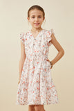 GY6858 Peach Girls Floral Print Eyelet Ruffle Tank Dress Front