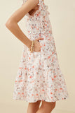 GY6858 Peach Girls Floral Print Eyelet Ruffle Tank Dress Side