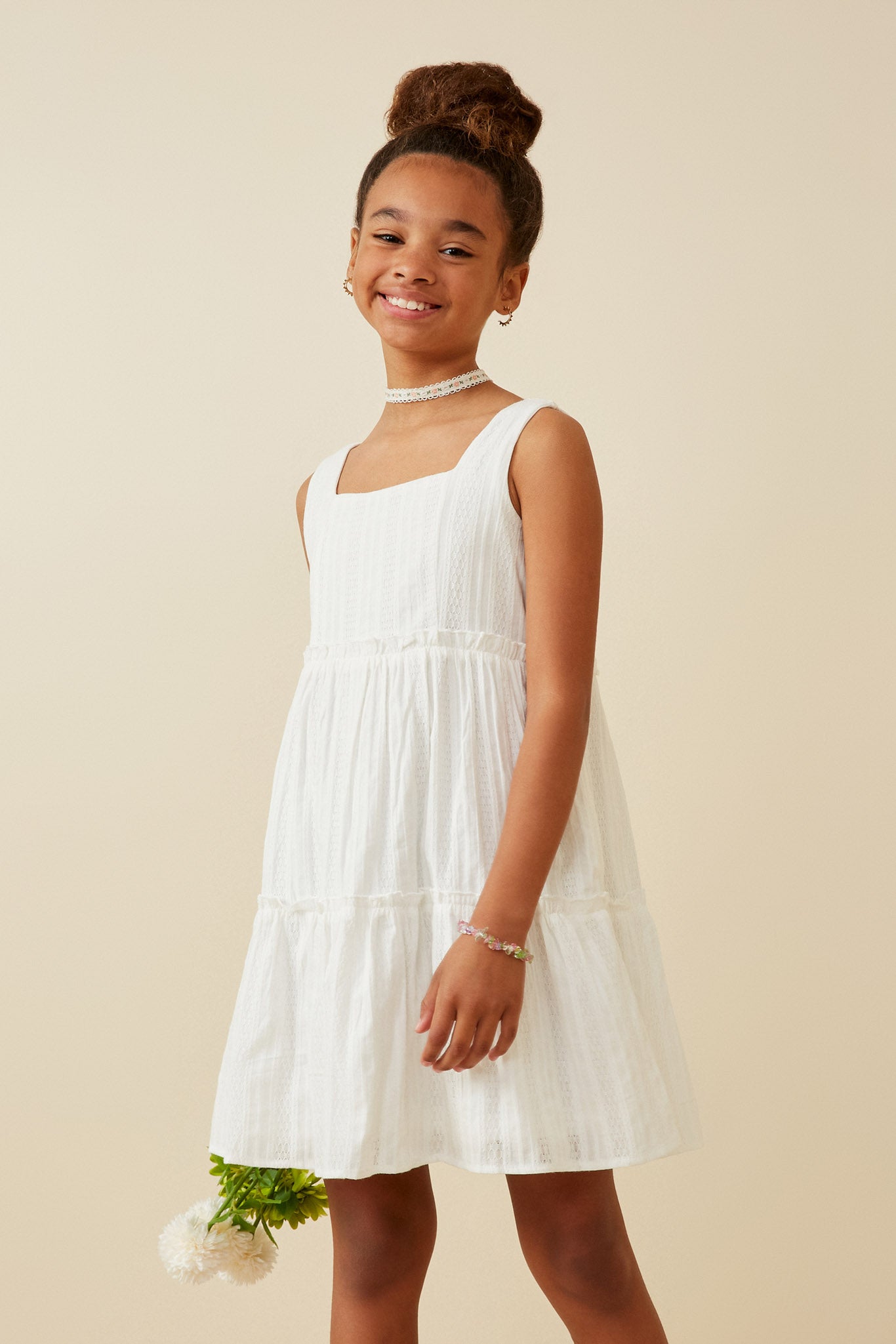 Girls Square Neck Tiered Dress | Cute Girls' Clothes Off White / S Off White *girl's Dresses Midi Dresses Hayden Girls