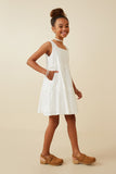 GY6946 OFF WHITE Girls Textured Square Neck Ruffle Tiered Dress Side