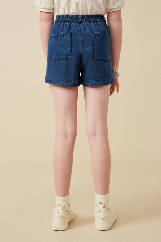 GY6957 Dark Denim Girls Denim Tencel Dolphin Shorts Back