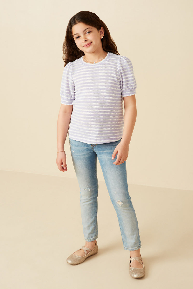 GY6996 Lavender Girls Textured Stripe Puff Sleeve Knit Full Body