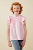 GY6998 Pink Girls Textured Smocked Ruffle Detail Tank Front