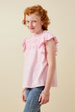 GY6998 Pink Girls Textured Smocked Ruffle Detail Tank Side