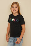 Girls French Terry Groovy Verbiage Tee Pose