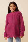 Girls Low Gauge Distressed Hem Detail Sweater Front