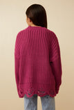 Girls Low Gauge Distressed Hem Detail Sweater Back