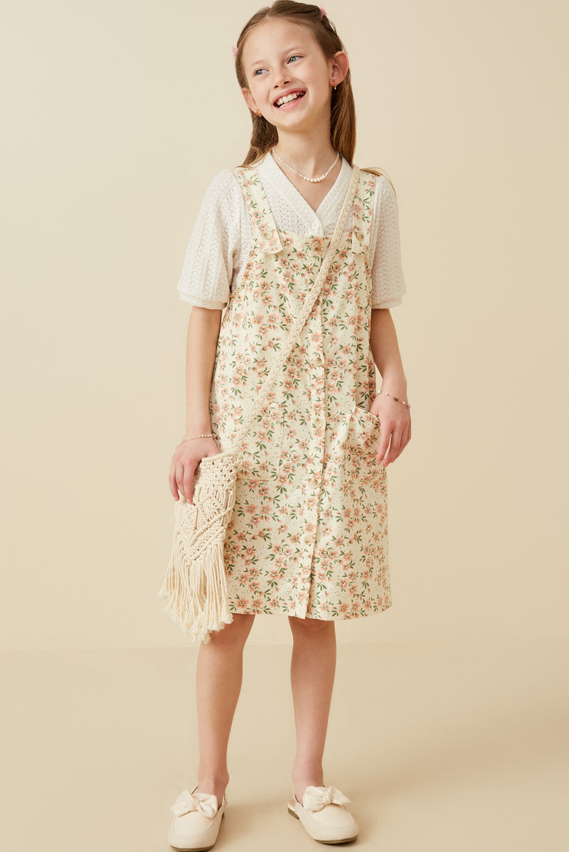 Girls Floral Tank Dress | Cute Girls' Clothes Cream / XL Cream *Girl's Dresses Midi Dresses Hayden Girls