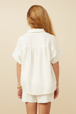 GY7189 Off White Girls Short Sleeve Collared Dolman Top Back