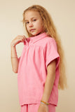 GY7189 Pink Girls Short Sleeve Collared Dolman Top Side