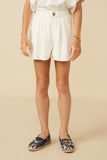 GY7190 Off White Girls Pleated Detail Button Front Shorts Front