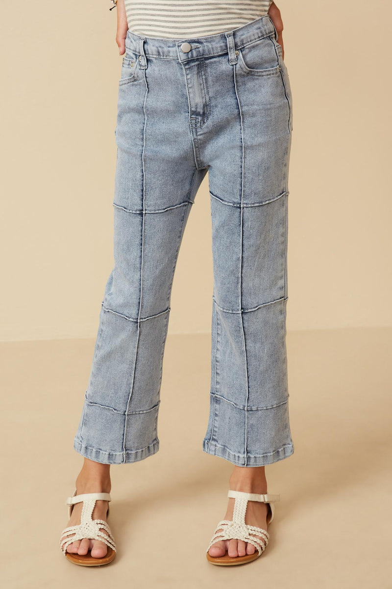 GY7235 Denim Girls Washed Paneled Detail Denim Jeans Front