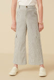 GY7276 Grey Girls Stretchy Pinstripe Cargo Carpenter Pants Front