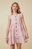 GY7296 Blush Girls Ruffled Button Down Tiered Tank Dress Front