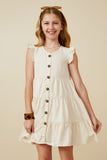 GY7296 Ivory Girls Ruffled Button Down Tiered Tank Dress Front