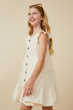 GY7296 Ivory Girls Ruffled Button Down Tiered Tank Dress Side