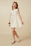 GY7296 Ivory Girls Ruffled Button Down Tiered Tank Dress Full Body