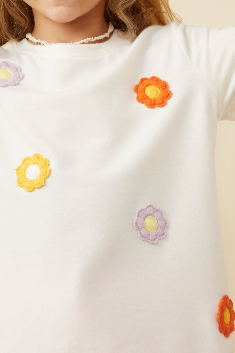 GY7311 Off White Girls Multi Floral Patched Knit Tee Detail