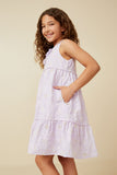 GY7320 Lavender Girls Floral Crochet And Lace Detail Tank Dress Side