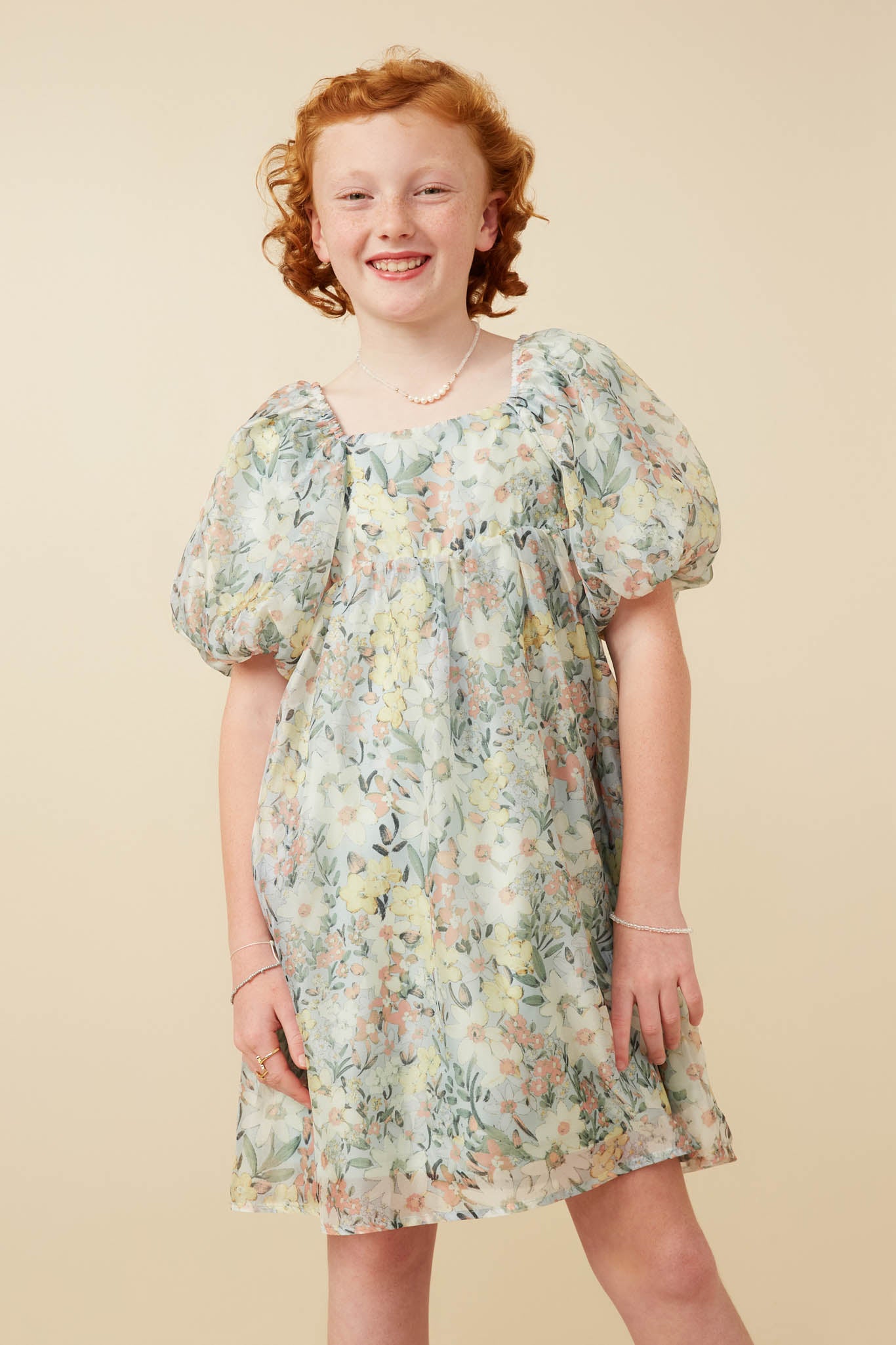 open lace back dress Girls Floral Organza Dress