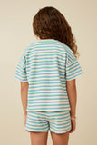 GY7350 Pink Mix Girls Multi Stripe Waffle Knit Drop Shoulder T Shirt Back
