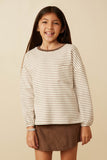 Girls Soft Stripe Knit Contrast Banded Long Sleeve Tee Front