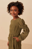 Girls Mixed Pleated Peasant Sleeve Dress Side