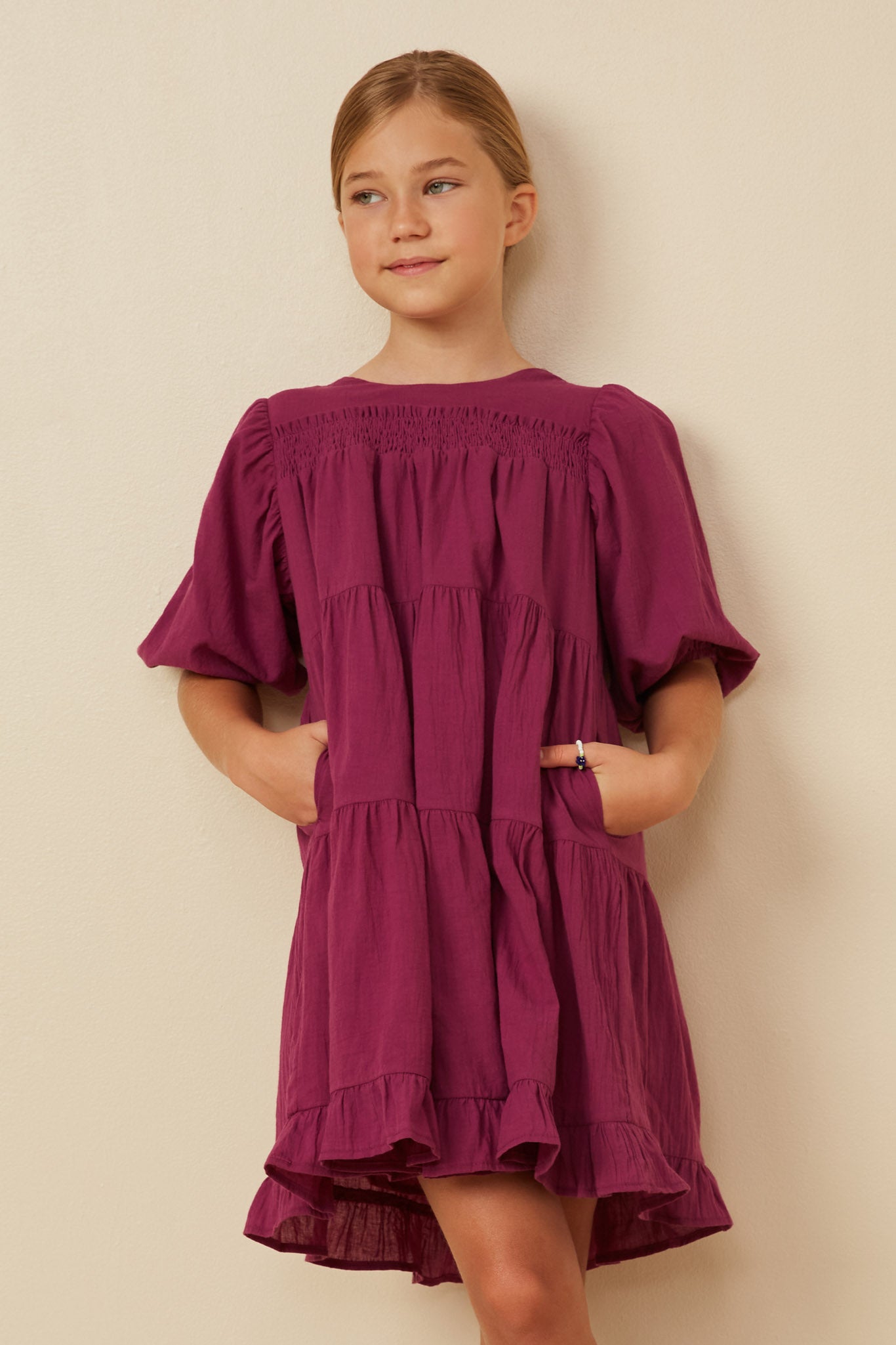 Textured Ruffle Tiered Dress For Girls