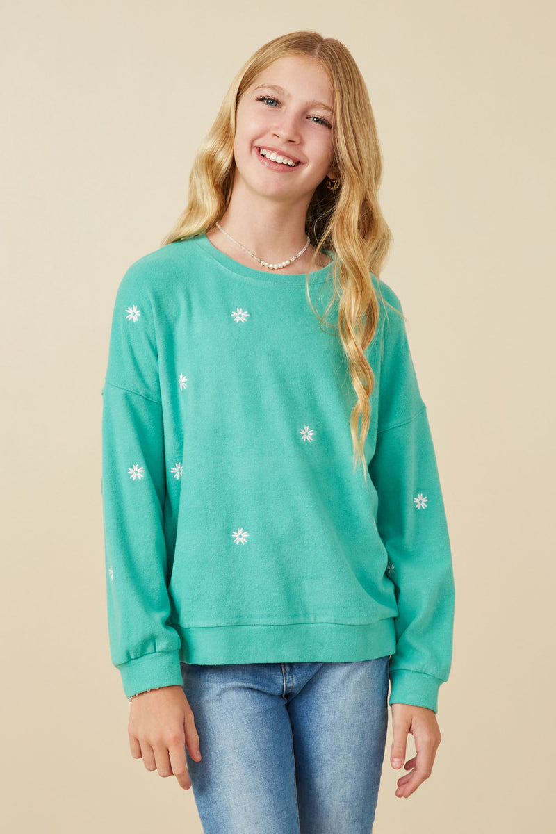 Girls Brushed Textured Floral Embroidered Sweatshirt Front