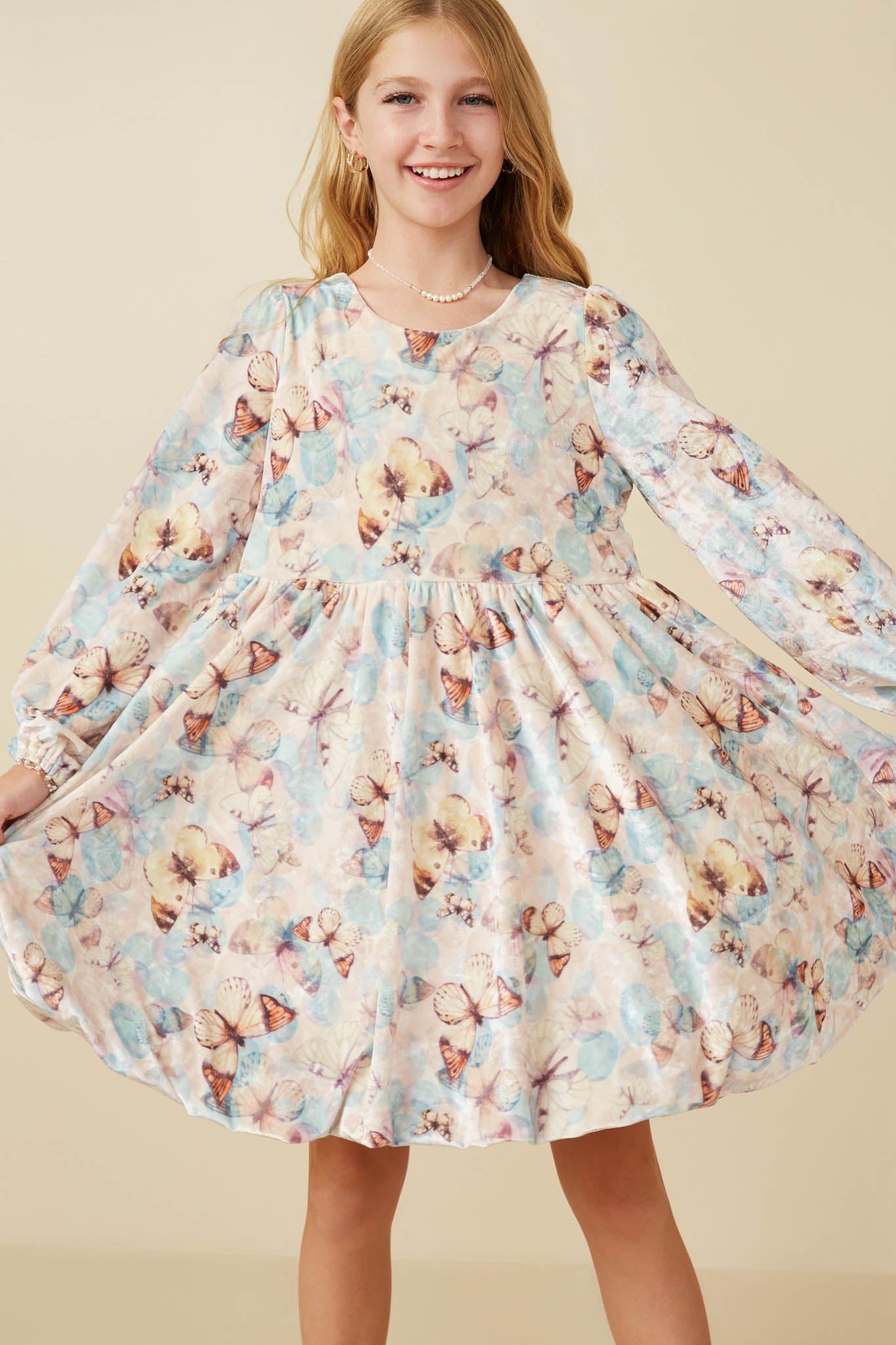 Girls Long Sleeve Butterfly Print Dress | Cute Girls' Clothes Blush / S Blush *girl's Dresses Midi Dresses Hayden Girls Girls Long Sleeve Butterfly Print Dress | Cute Girls' Clothes Blush / S Blush *girl's Dresses Midi Dresses Hayden Girls