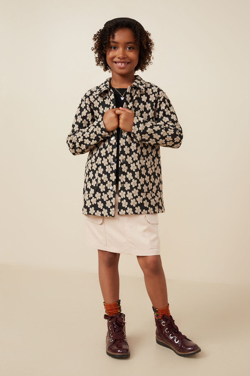 GY7661 Black Girls Daisy Textured Stretch Knit Overshirt Full Body