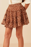 GY7771 Brown Girls Ditsy Floral Elastic Waist Skirt Detail