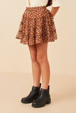 GY7771 Brown Girls Ditsy Floral Elastic Waist Skirt Side