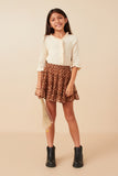 GY7771 Brown Girls Ditsy Floral Elastic Waist Skirt Full Body
