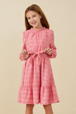 Girls Textured Long Sleeve Belted Knit Dress Front