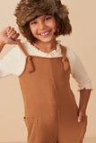 Girls Brushed Rib Path Pocket Wide Leg Overalls Front