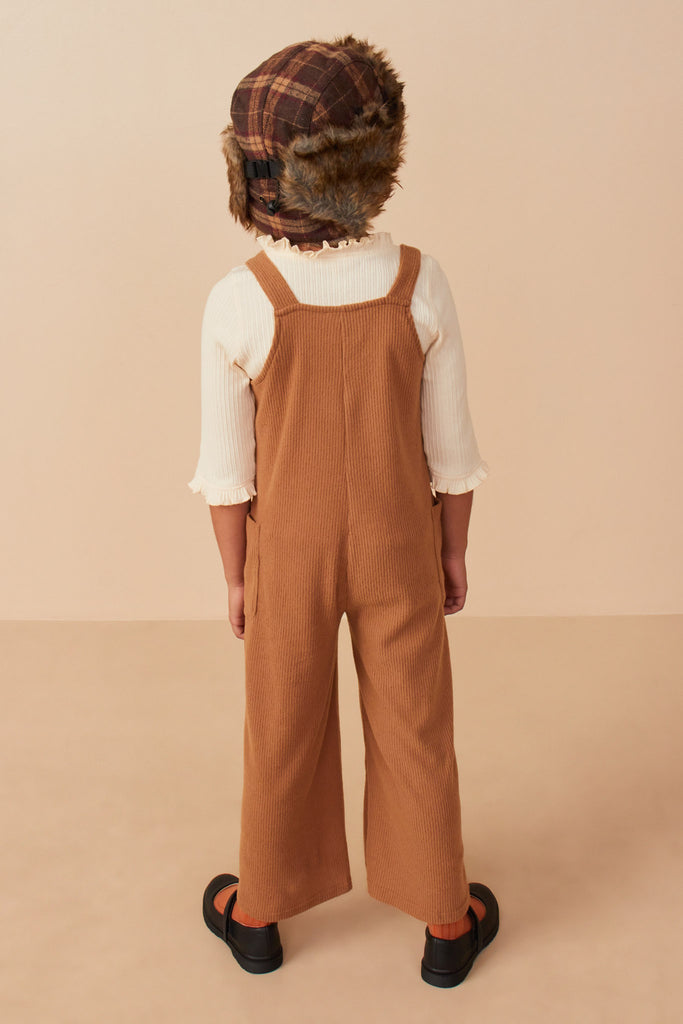 Girls Brushed Rib Path Pocket Wide Leg Overalls Back