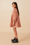 GY7800 Rust Girls Ditsy Floral V Neck Long Sleeve Dress Side