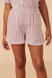 Gauze Textured Elastic Waist Stripe Shorts