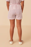 GY7907 Mauve Girls Gauze Textured Elastic Waist Stripe Shorts Back