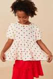 Girls Gauze Textured Ditsy Heart Tiered Top Pose