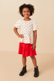 Girls Gauze Textured Ditsy Heart Tiered Top Full Body
