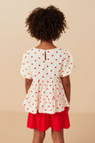 Girls Gauze Textured Ditsy Heart Tiered Top Back