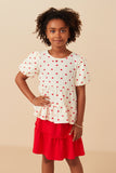 Girls Gauze Textured Ditsy Heart Tiered Top Front