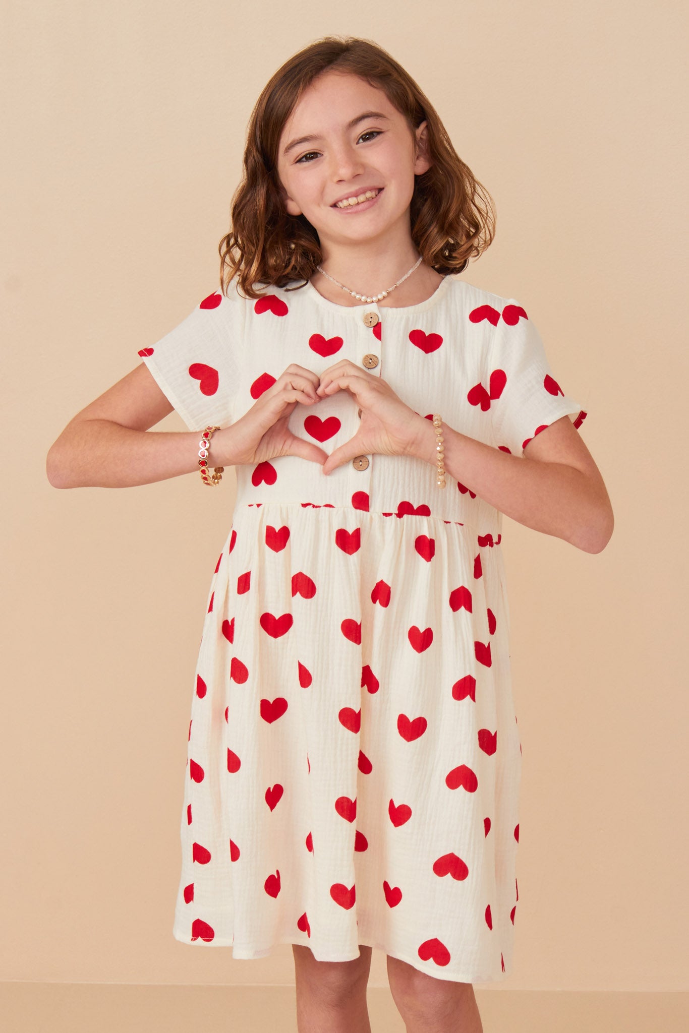 Girls Heart Print Textured Dress Girls Heart Print Textured Dress