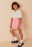 Girls Heart Print Smocked Tiered Skirt Pose