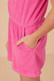 GY7987 Pink Girls Button Detail Collared Terry Romper Detail